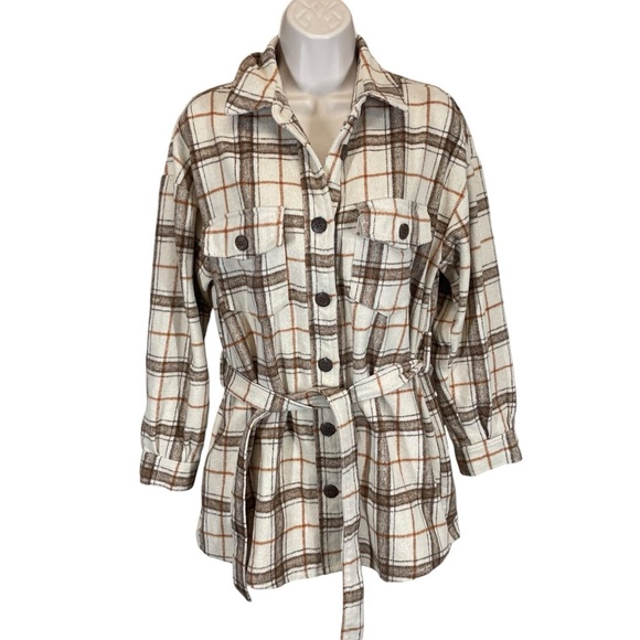 Oat New York Plaid Belted Jacket button up women’s XS oversized fit - Picture 1 of 11